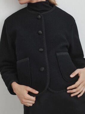 Ciao Lucia Simona Coat Black Wool Cropped Jacket Leopard Trim Italian Girl Chic